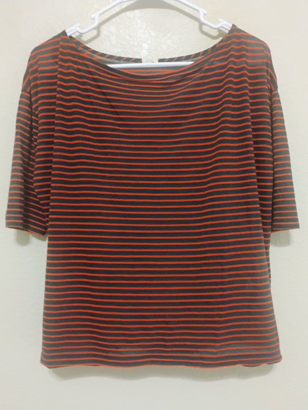 J.Crew XS Black Red Striped Boatneck Elbow Sleeve Top Preppy